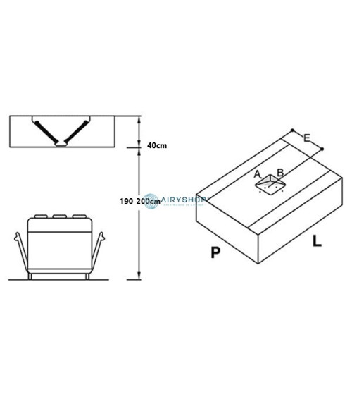 CAPPA CENTRALE CUBICA - PROFONDITÀ 180 MOTORIZZATA IN CON FARETTI